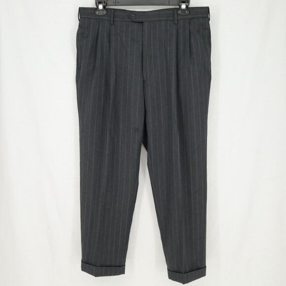 Jos A Bank Suit Mens 44R Dark Gray Pinstripe Wool Jacket Lined Pleated Cuffed - Picture 11 of 16